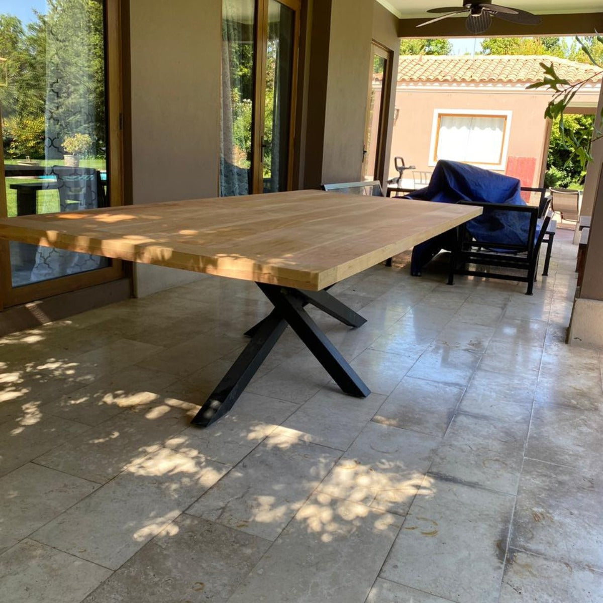 MESA DE COMEDOR FIERRO Y MADERA INDUSTRIAL DA VINCI TERRAZA