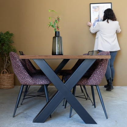 MESA DE COMEDOR MADERA Y FIERRO NEGRO DOBLE X