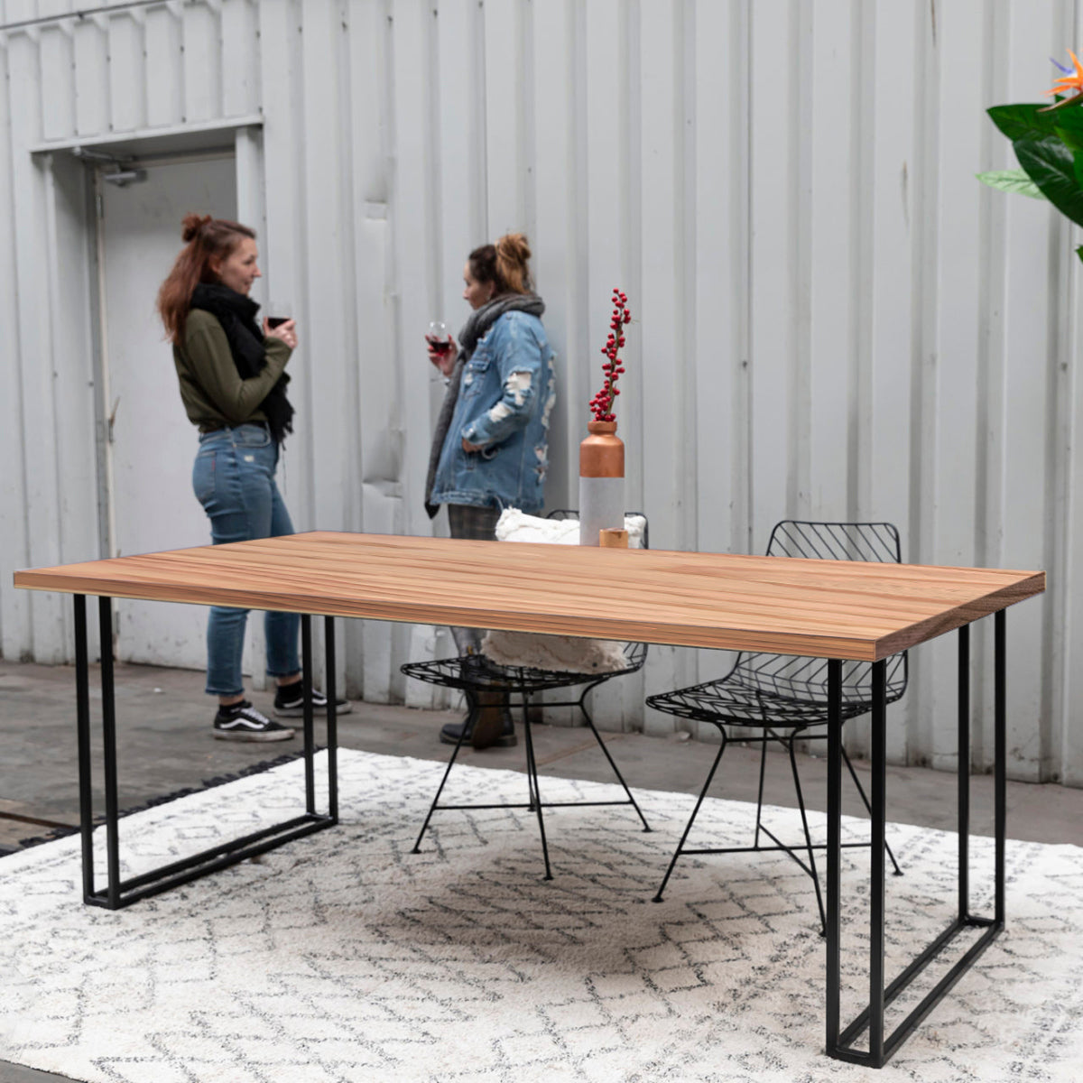 MESA DE COMEDOR DE FIERRO Y MADERA PINO DOBLE U