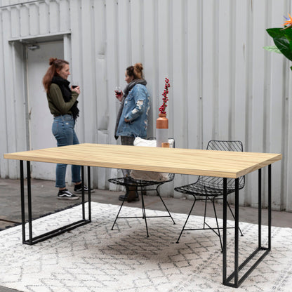 MESA DE COMEDOR DE FIERRO Y MADERA PINO DOBLE U